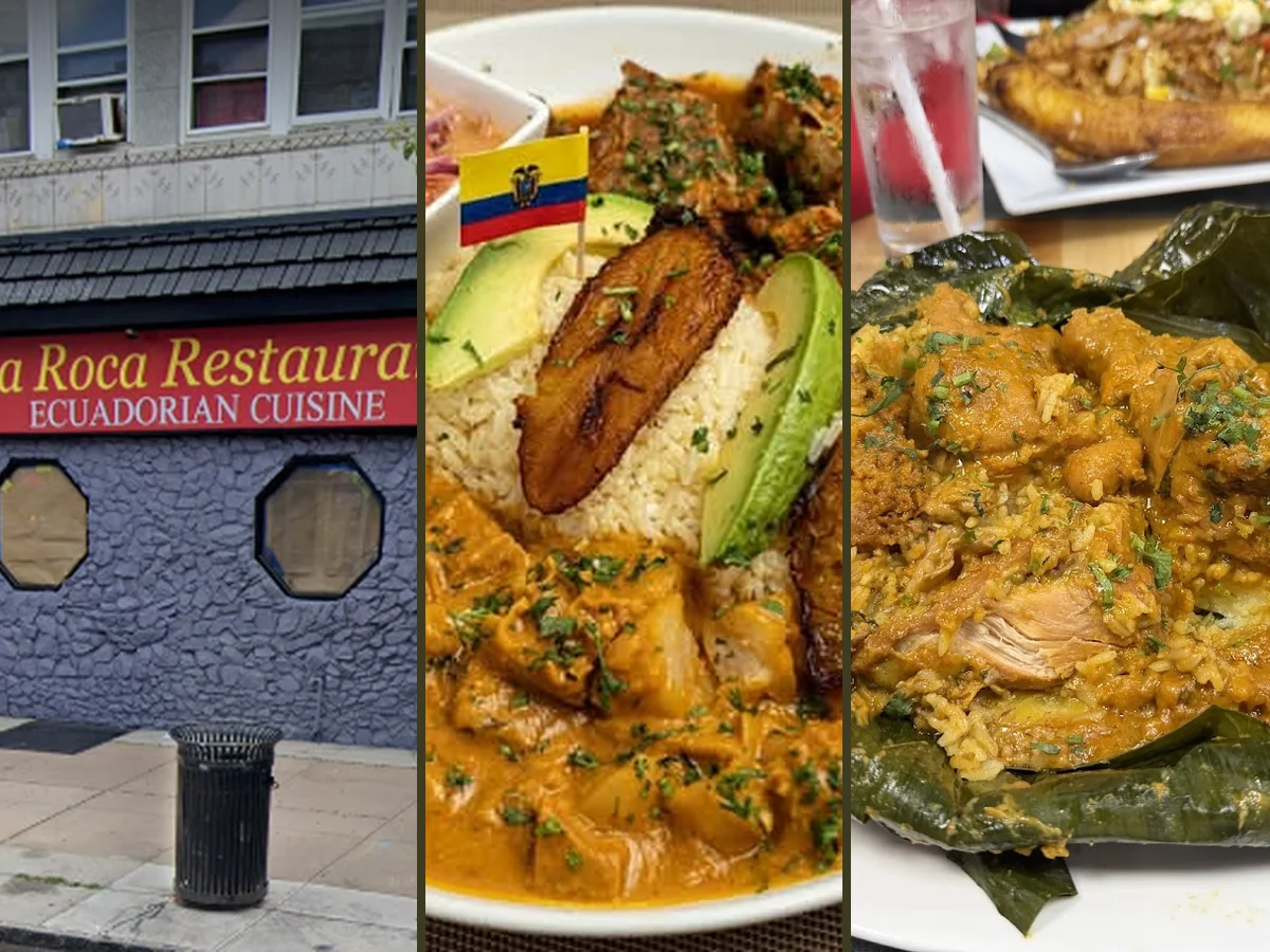 Ecuadorian restaurant interior with tables and warm lighting.