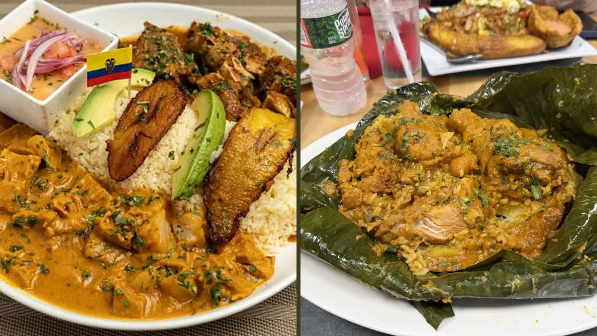 Shared plates and drinks in a busy restaurant.