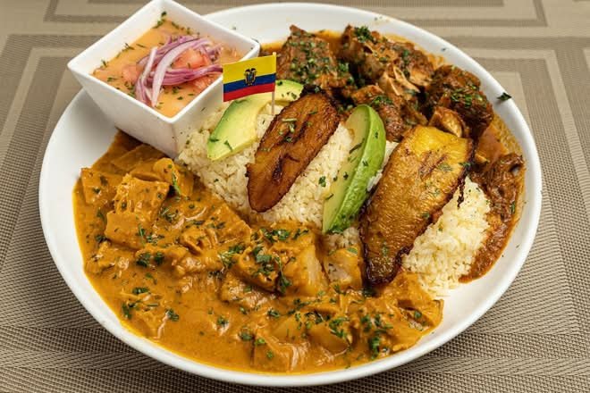 Casual dining room with Ecuadorian menu items.